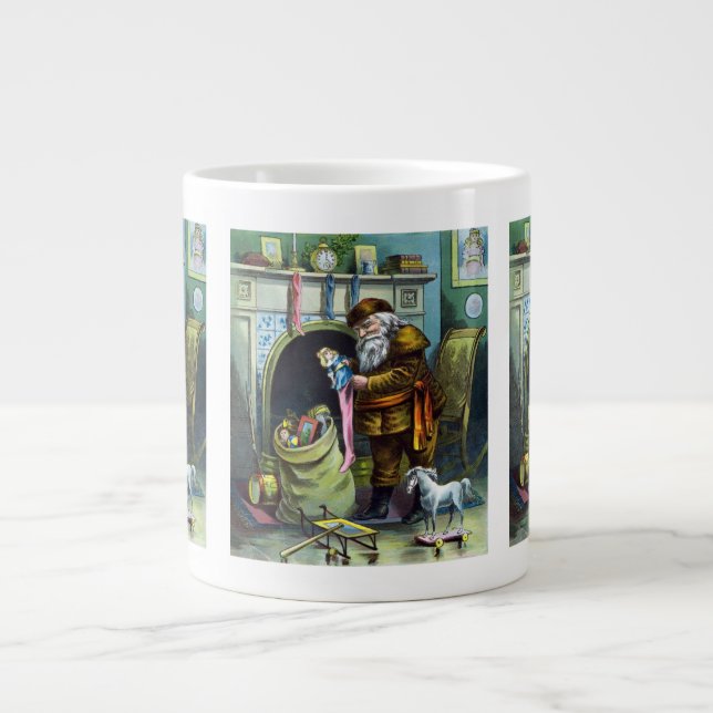 Julstämning, jultomte, strumpor med presenter jumbo mugg (Framsidan)