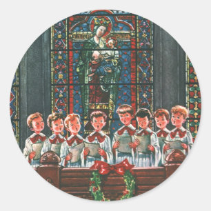 Julstämning med barnkör som sjunger i kyrka runt klistermärke