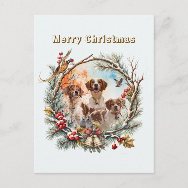 Julstämning med en Brittany Spaniel Helg Vykort (Framsida)