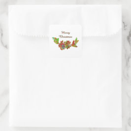 Julstämning med Poinsettia och Julgran Fyrkantigt Klistermärke