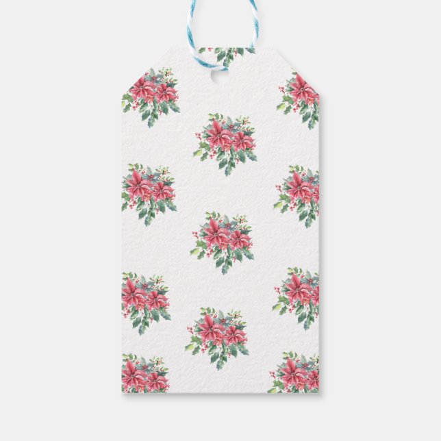Julstämning med Poinsettia och Julkran i akvarell Presentetikett (Baksidan)