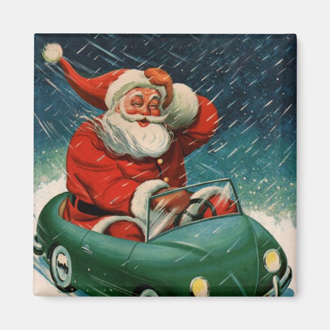 Julstämning med Tomte i en söt bil Magnet (Framsidan)