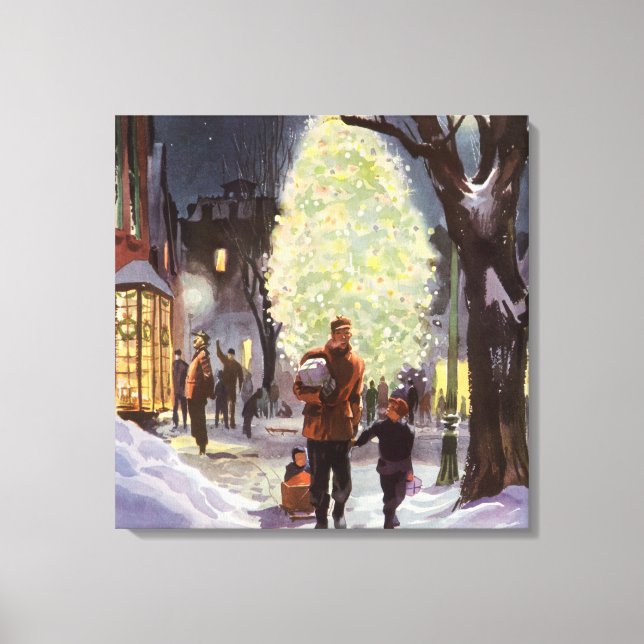 Julstämning, Pappa handlar med barnen Canvastryck (Framsida)