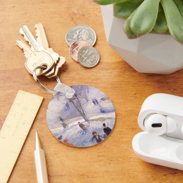 Julstämning, slädåkning, Central Park Glackens Nyckelring (Skrivbord)