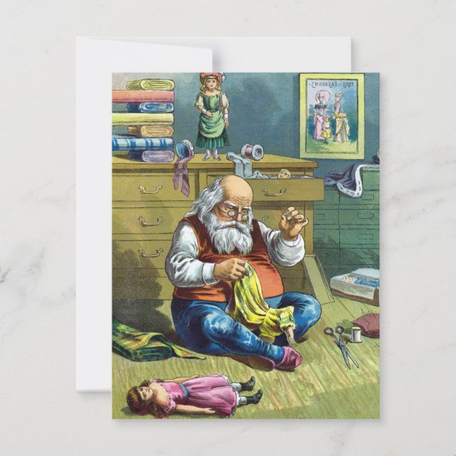 Julstämning, Tomte som syr dockor inbjudan (Framsida)