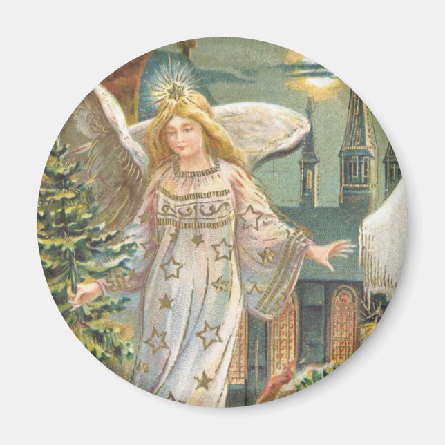 Julstämning, viktoriansk ängel med julgran magnet (Framsidan)