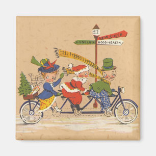 Julstämning, viktoriansk jultomte på cykel magnet