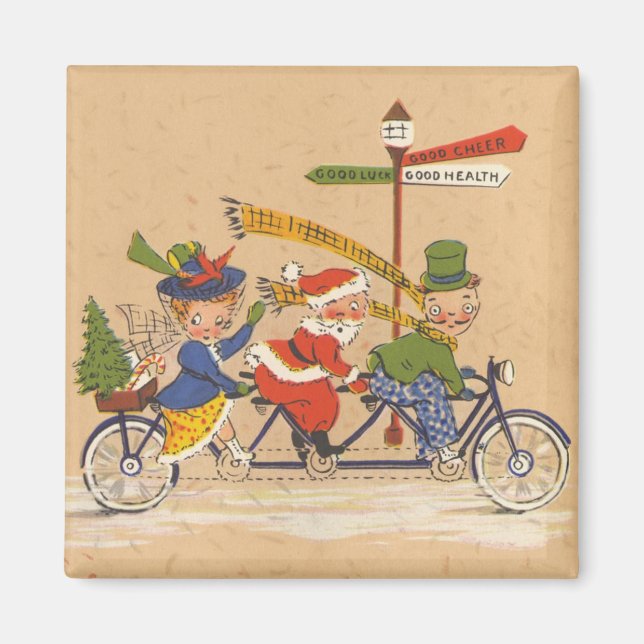 Julstämning, viktoriansk jultomte på cykel magnet (Framsidan)