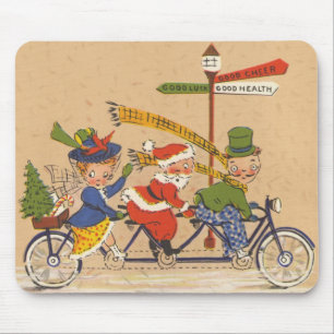Julstämning, viktoriansk jultomte på cykel musmatta
