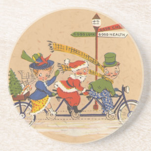 Julstämning, viktoriansk jultomte på cykel underlägg sandsten