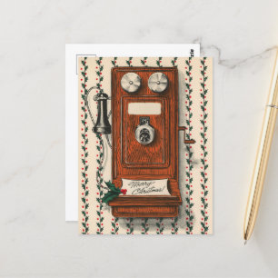 Julstämning vintage telefon jul vykort