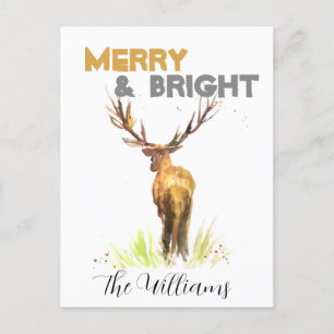 Julstämpel, Hjort, chic, vattenfärg Merry Vykort