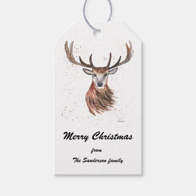 Julstämpel hjort Vattenfärg Vilden Natur T Presentetikett (Framsidan)