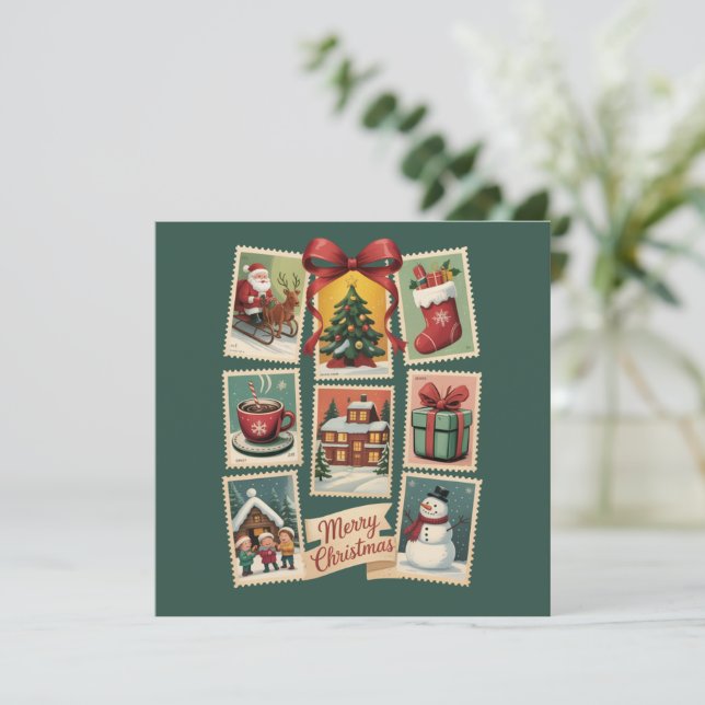 Julstämpel Högtidliga frimärken Retro tomte Julkort (Stående Fram)
