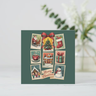 Julstämpel Högtidliga frimärken Retro tomte Julkort
