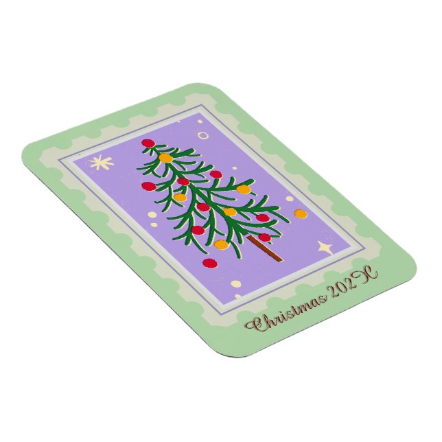 Julstämpel Julgran Holiday Card Lila & Grön Magnet (Högersidan)