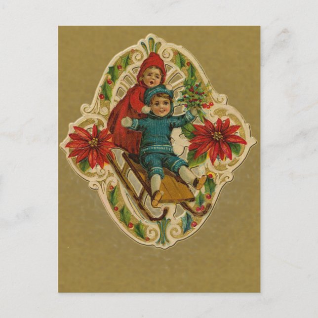 Julstänkande och Poinsettia Julkort Helg Vykort (Framsida)