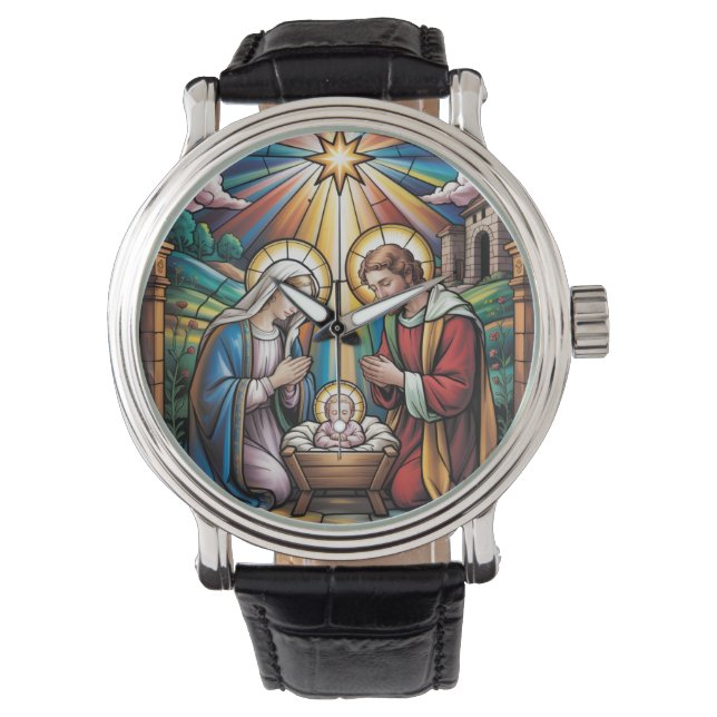 Julstänkglas Konst – Heliga Familjen Jul Armbandsur (Framsida)
