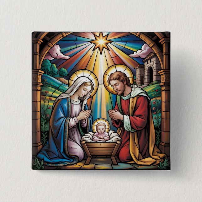 Julstänkglas Konst – Heliga Familjen Jul Knapp (Framsida)