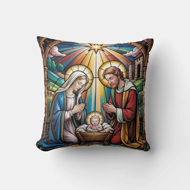Julstänkglas Konst – Heliga Familjen Jul Kudde (Framsida)
