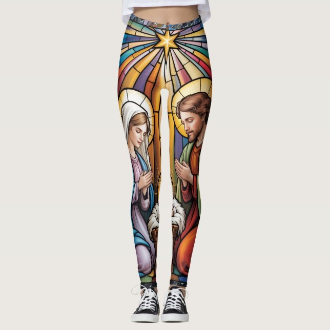 Julstänkglas Konst – Heliga Familjen Jul Leggings (Framsida)