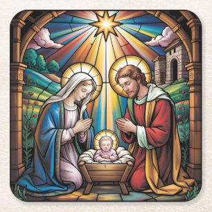 Julstänkglas Konst – Heliga Familjen Jul Underlägg Papper Kvadrat