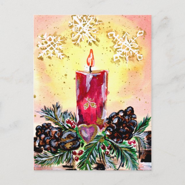 Julstearin och snöflingor vykort (Framsida)