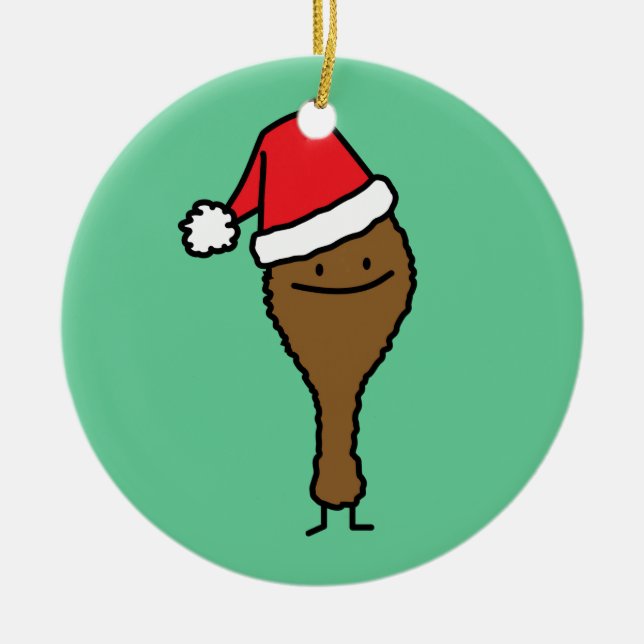 Julstekt kyckling lägger benen på ryggen den Santa Julgransprydnad Keramik (Framsidan)