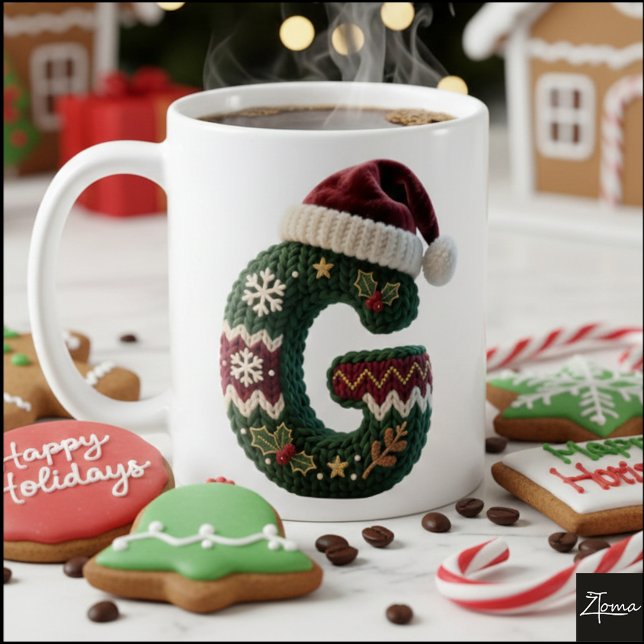 Julstickad tröja Bokstav G Tomtehatt Kaffemugg (Skapare uppladdad)