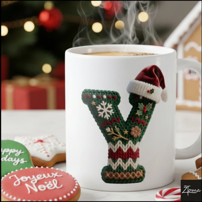 Julstickad tröja Bokstav Y Tomtehatt Kaffemugg (Skapare uppladdad)