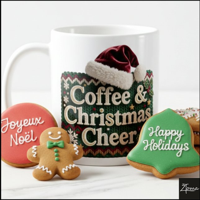 Julstickad tröja Kaffe & Jul Santa hatt Kaffemugg (Skapare uppladdad)