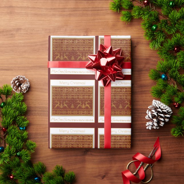 Julstickad tröja med detaljer av hjortar och träd presentpapper (Julgåva)