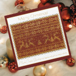 Julstickade detaljer med hjortar och träd<br><div class="desc">God jul,  guld och mörk röd. Uppgifter om hjortar,  Julgranar och snöflingor från en stickad pullovring. Meddelande om anpassade.</div>