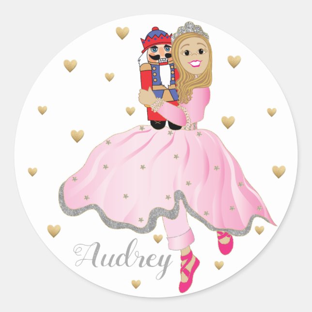 Julstickers Nutcracker Ballet Personalize Runt Klistermärke (Framsida)