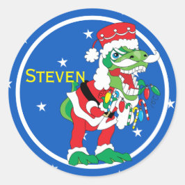 Julstickers TySANTAsaurus Rex 2 Personalize Runt Klistermärke