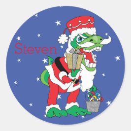 Julstickers TySANTAsaurus Rex Personalize Runt Klistermärke
