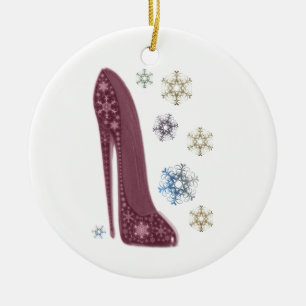 Julstiletten skor och snöflingorkonst julgransprydnad keramik