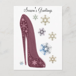 Julstiletto Shoes och Snöflingor Art Helg Vykort