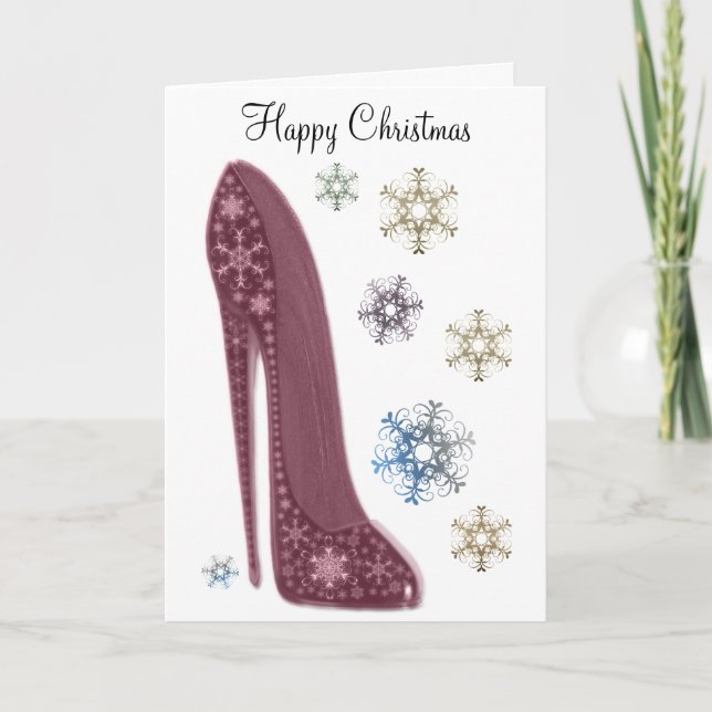 Julstiletto Shoes och Snöflingor Art Helgkort (Framsida)
