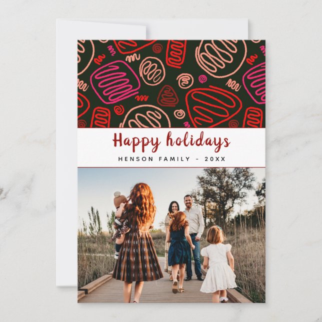 Julstilig röd enlinjekonst Jul Familjefoto Julkort (Framsida)