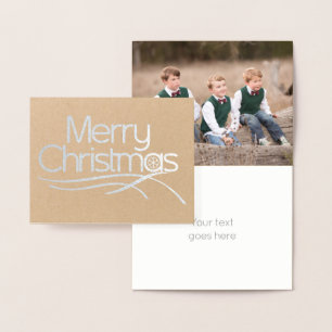 Julstiliserat skript, snowflake-foto silver folierat kort
