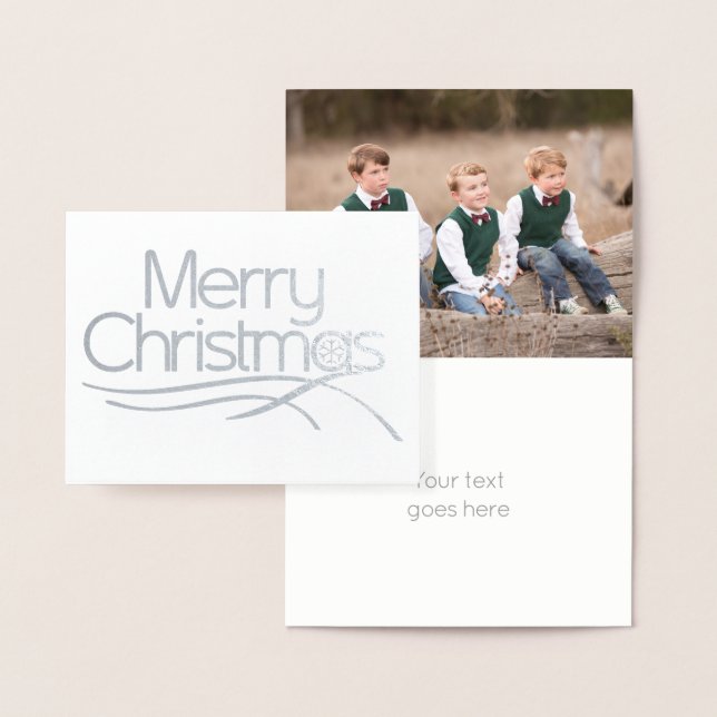 Julstiliserat skript, snowflake-foto silver folierat kort (Display)