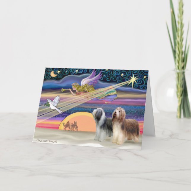 Julstjärna - Bearded Collies (två) Helgkort (Framsida)