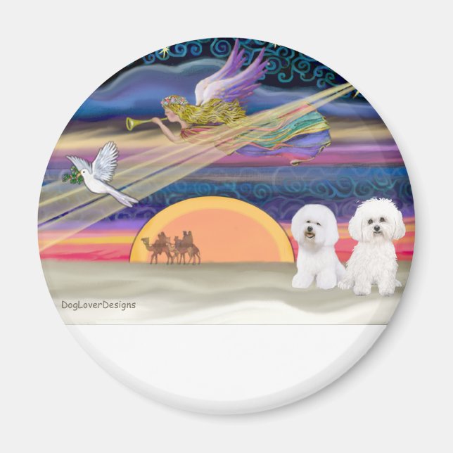 Julstjärna - Bichon Frise (två) Magnet (Framsidan)