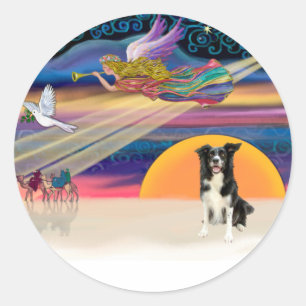 Julstjärna - Border Collie 4 Runt Klistermärke