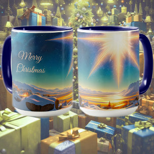 Julstjärna, charmerande vinterlandskap på natten mugg