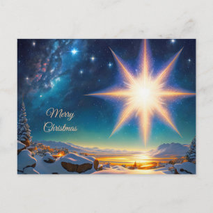 Julstjärna, charmerande vinterlandskap på natten vykort