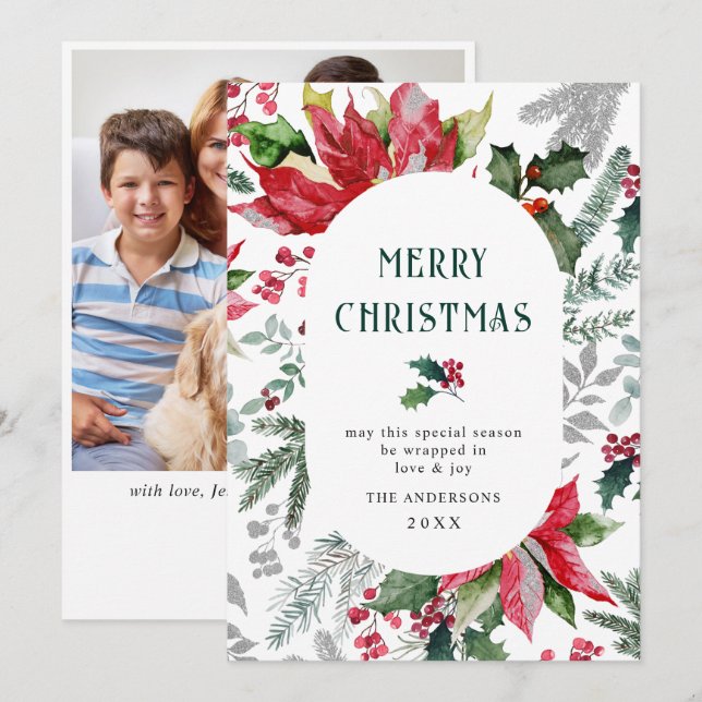 Julstjärna julkrans mistel julfotograf julkort (Fram/baksida)