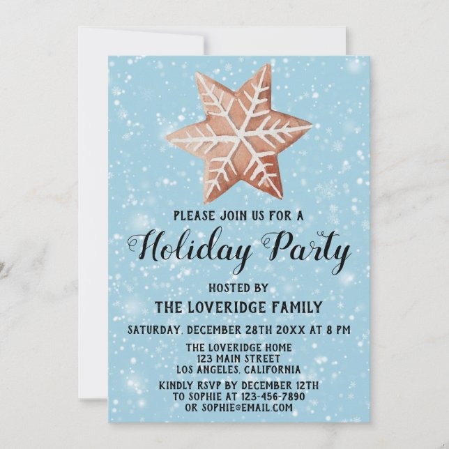 Julstjärna Kakor Holiday Party Blå Snö Inbjudningar (Framsida)