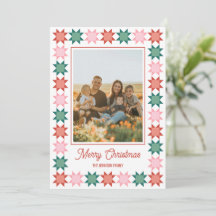 Julstjärna lapptäcke inramad julkort med foto